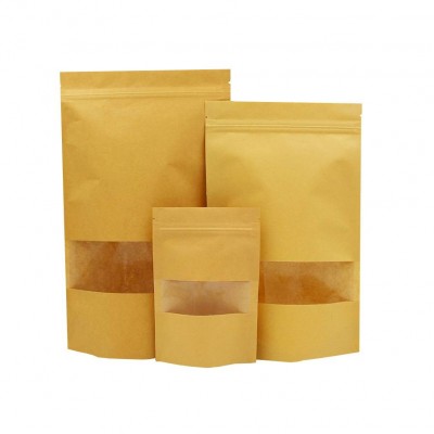 Wholesale Biodegradable Zipper Brown Kraft Paper Bags Tea/food Packaging Stand Up Paper Ziplock Bag