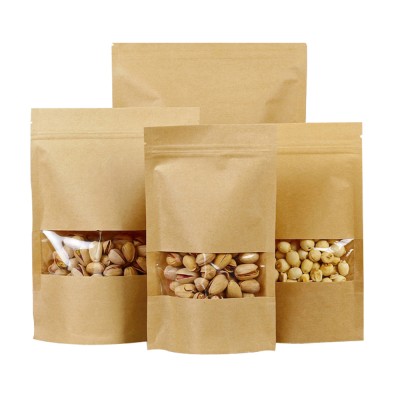 Brown Kraft Paper Zipper Food Bags With Clear Window