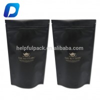 factory printed tea packaging bag matte black foil stand up pouch with zipper